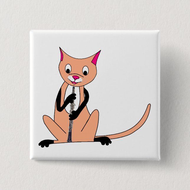 Bóton Quadrado 5.08cm Gato que joga o Oboe (Frente)