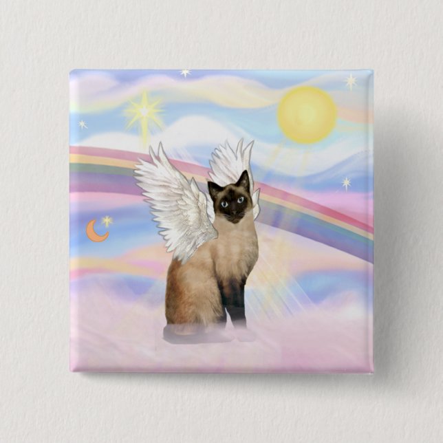 Bóton Quadrado 5.08cm Gato Siamês - Nuvens (Frente)