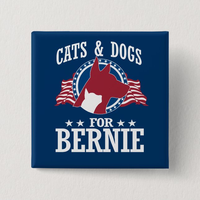 BÓTON QUADRADO 5.08CM GATOS E CÃES PARA BERNIE SANDERS (Frente)