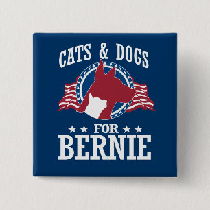 BÓTON QUADRADO 5.08CM GATOS E CÃES PARA BERNIE SANDERS
