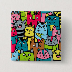 Bóton Quadrado 5.08cm Gatos e gatinhos
