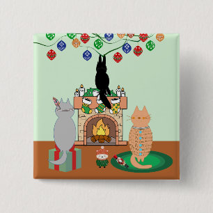 Bóton Quadrado 5.08cm Gatos e Natal - Ilustração de Inverno