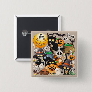 Bóton Quadrado 5.08cm Gatos engraçados de Halloween na Festa