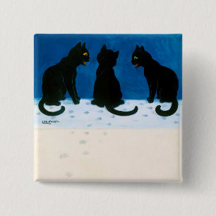 Bóton Quadrado 5.08cm Gatos Negros na Neve, Louis Wain