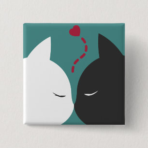 Bóton Quadrado 5.08cm Gatos românticos simples no botão do Pin do amor