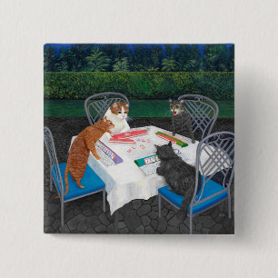 Bóton Quadrado 5.08cm Gats Playing Mahjong