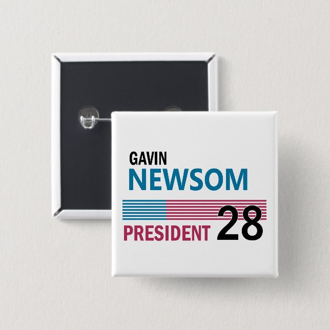 Bóton Quadrado 5.08cm Gavin Newsom 2028 (Frente & Verso)