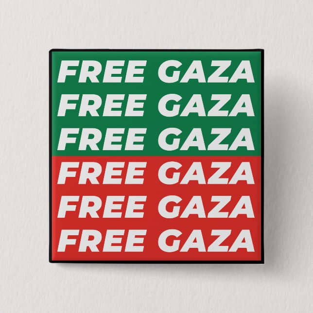 Bóton Quadrado 5.08cm Gaza Livre - Cores da Bandeira da Palestina (Frente)