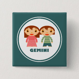 Bóton Quadrado 5.08cm Gemini é o meu Sinal Zodíaco