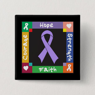 Bóton Quadrado 5.08cm General Cancer Esperança Força Fé