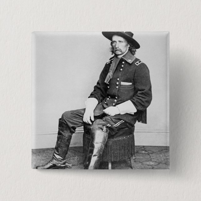 Bóton Quadrado 5.08cm General George A. Custer (foto de b/w) (Frente)