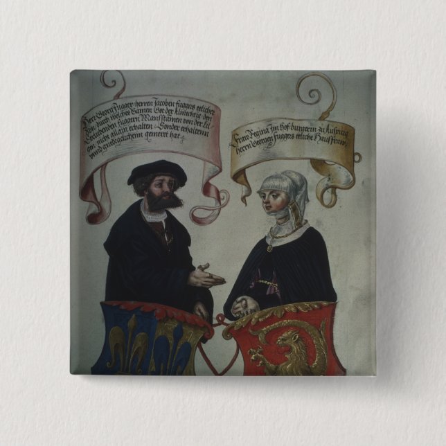 Bóton Quadrado 5.08cm Georg Fugger sua esposa Regina Imhoff, 'Geheim (Frente)