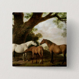 Bóton Quadrado 5.08cm George Stubbs   duas éguas de Shafto e um potro,