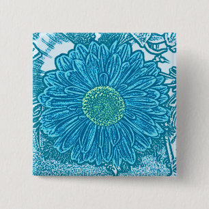 Bóton Quadrado 5.08cm Gerbera Daisy Block Impressão - azul-marinho