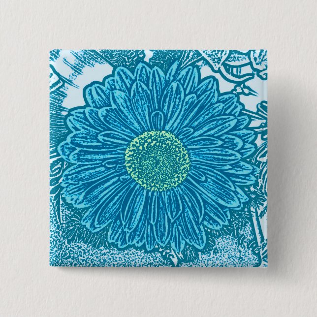 Bóton Quadrado 5.08cm Gerbera Daisy Block Impressão - azul-marinho (Frente)
