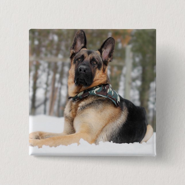 Bóton Quadrado 5.08cm German shepherd Na Neve (Frente)