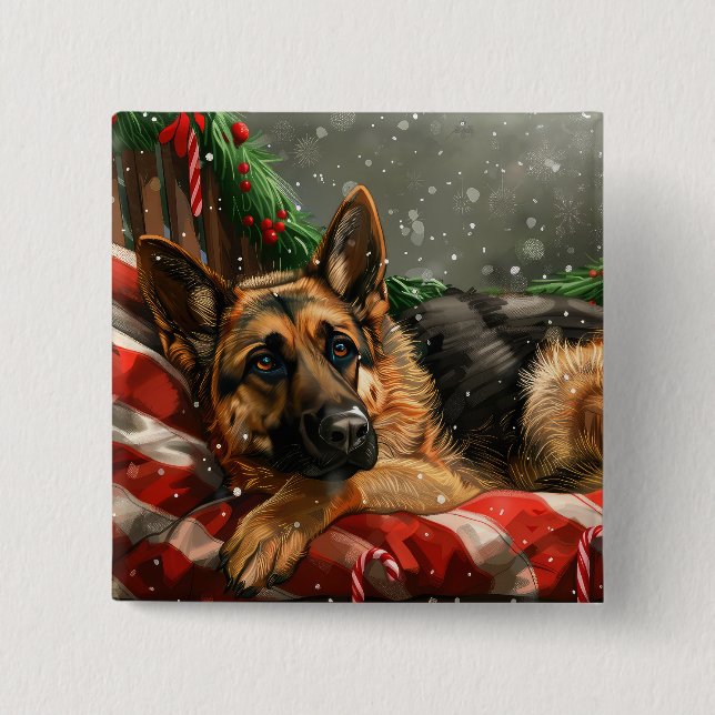 Bóton Quadrado 5.08cm German shepherd Natal Festivo (Frente)
