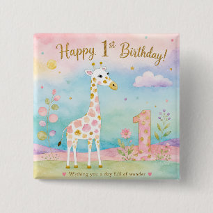 Bóton Quadrado 5.08cm Girafa Caprichosa Primeiro Aniversário Maravilha