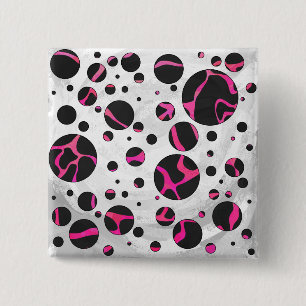 Bóton Quadrado 5.08cm Giraffe Hot Pink e Impressão preto