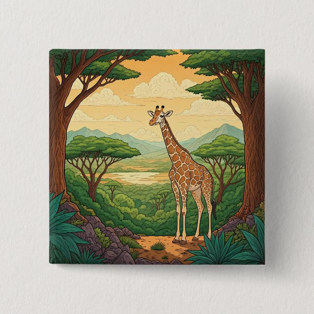 Bóton Quadrado 5.08cm Giraffe standing in a wilderness setting (Frente)