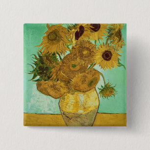 Bóton Quadrado 5.08cm Girassóis de Vincent van Gogh , 1888