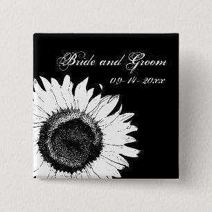 Bóton Quadrado 5.08cm Girassol branco no casamento preto