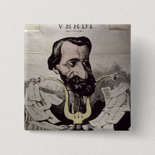 Bóton Quadrado 5.08cm Giuseppe Verdi, caricatura, 1860's