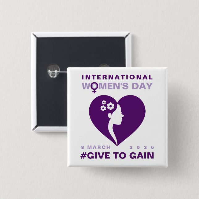Bóton Quadrado 5.08cm Give To Gain International Women's Day 2026 (Frente & Verso)