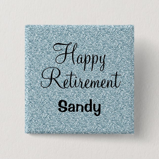 Bóton Quadrado 5.08cm Glam Happy Retirement Blue Silver Glits Sparkles (Frente)