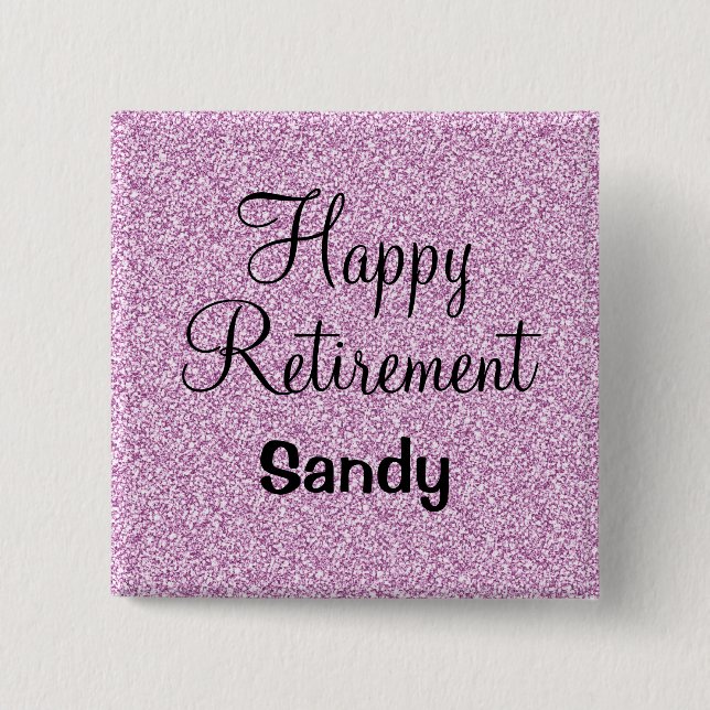 Bóton Quadrado 5.08cm Glam Happy Retirement Purple Glitkle Sparkle (Frente)