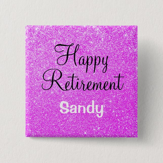Bóton Quadrado 5.08cm Glam Happy Retirement Purple Glitkle Sparkle (Frente)