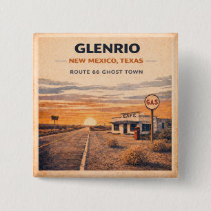 Bóton Quadrado 5.08cm Glenrio Route 66 Cidade Fantasma Jaqueta Pin Botão