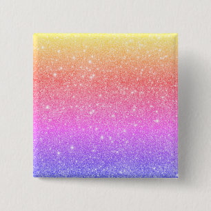 Bóton Quadrado 5.08cm Glitter Arco-Íris Moderno