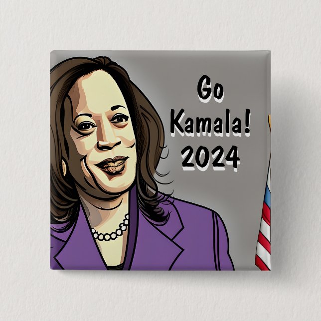 Bóton Quadrado 5.08cm Go Kamala 2024 Eleição Presidencial Dos EUA (Frente)