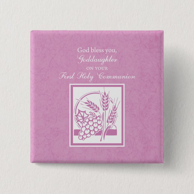 Bóton Quadrado 5.08cm GodFilha Primeira Comunhão, Rosa (Frente)