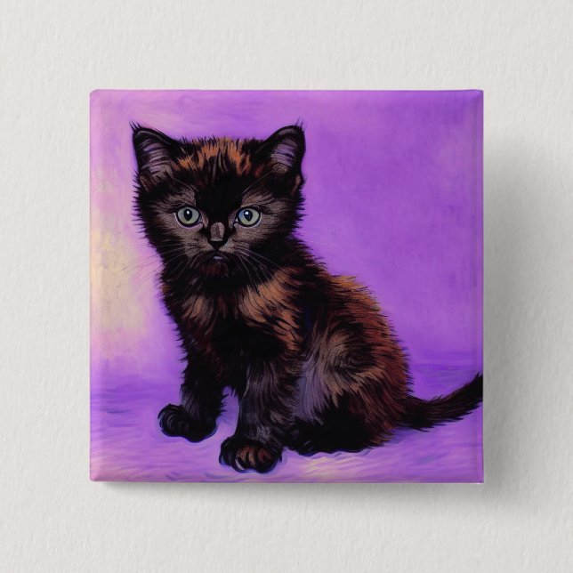 Bóton Quadrado 5.08cm Gogh Style Purple Cat (Frente)