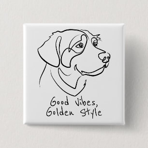 Bóton Quadrado 5.08cm Golden Retriever - Boas Vibrações, Estilo Golden