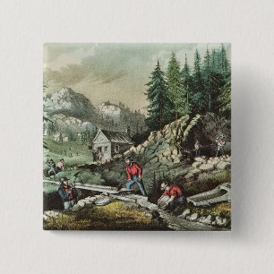 Bóton Quadrado 5.08cm Goldmining em Califórnia, 1871