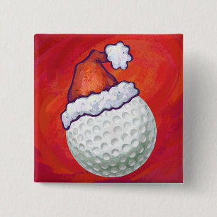 Bóton Quadrado 5.08cm Golfe Ball em Santa Hat em Vermelho