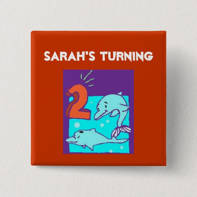 Bóton Quadrado 5.08cm Golfinhos segundos aniversários (Frente)