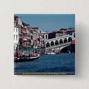 Bóton Quadrado 5.08cm Gôndola no canal grande, ponte de Rialto, Veneza,