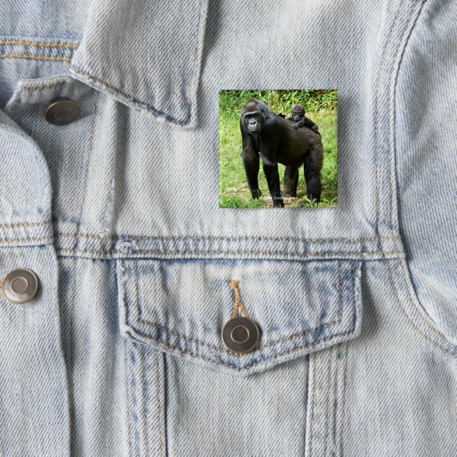 Bóton Quadrado 5.08cm Gorila infantil da planície na parte traseira da (In Situ)