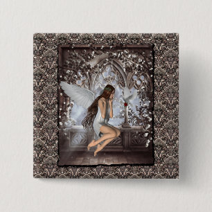 Bóton Quadrado 5.08cm Gothic Angel e sua pomba
