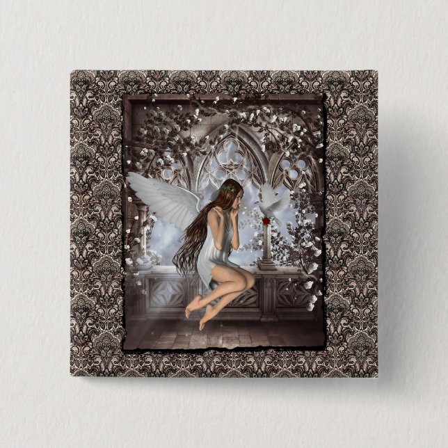 Bóton Quadrado 5.08cm Gothic Angel e sua pomba (Frente)