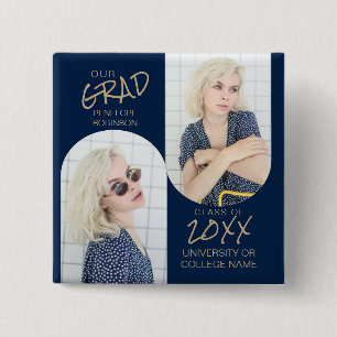 Bóton Quadrado 5.08cm Graduação de Fotos Archadas com marinho Azul 2