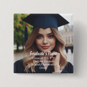 Bóton Quadrado 5.08cm Graduação Personalizada Foto, Nome e Ano de Classe
