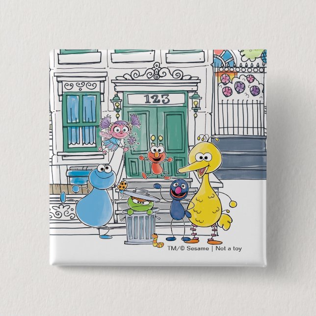 Bóton Quadrado 5.08cm Gráfico de Sesame Pals Doodley (Frente)