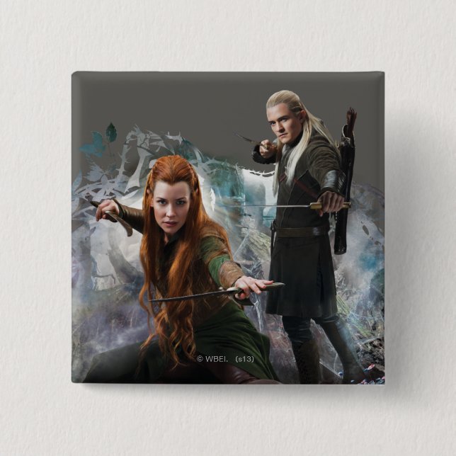 Bóton Quadrado 5.08cm Gráfico TAURIEL™ e LEGOLAS GREENLEAF™ (Frente)