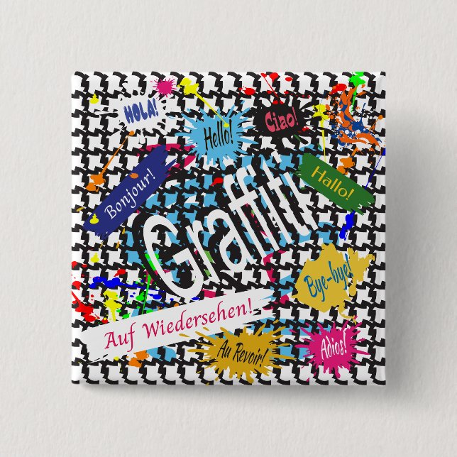 Bóton Quadrado 5.08cm Grafite Saudações (Frente)