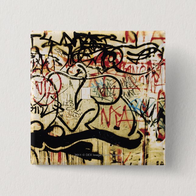 Bóton Quadrado 5.08cm Grafites em uma parede (Frente)